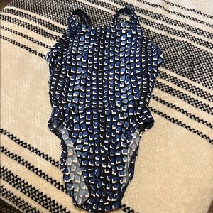Nike Blue and White Geometric One Piece Swimsuit